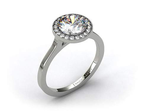 14k White Gold Pave Halo Engagement Ring (Round Center)